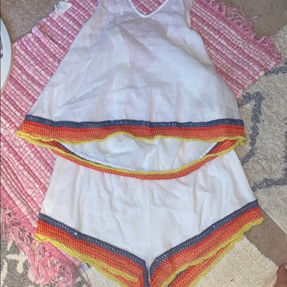 free people white tank and short set